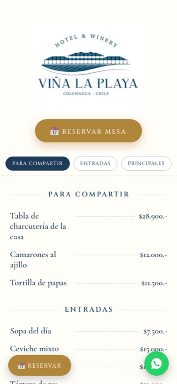 Página de Hotel Viña La Playa: Landing con carta y reservas